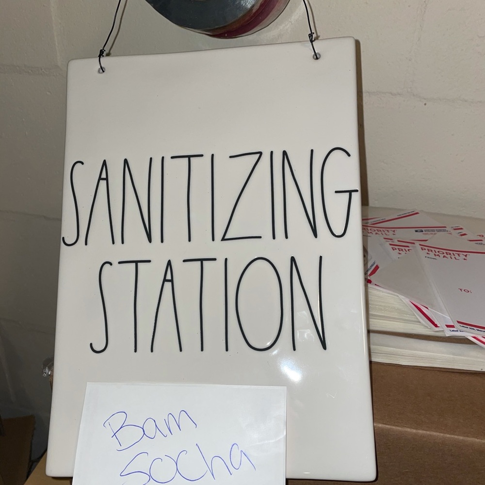 Rae Dunn home decor sanitizing sign